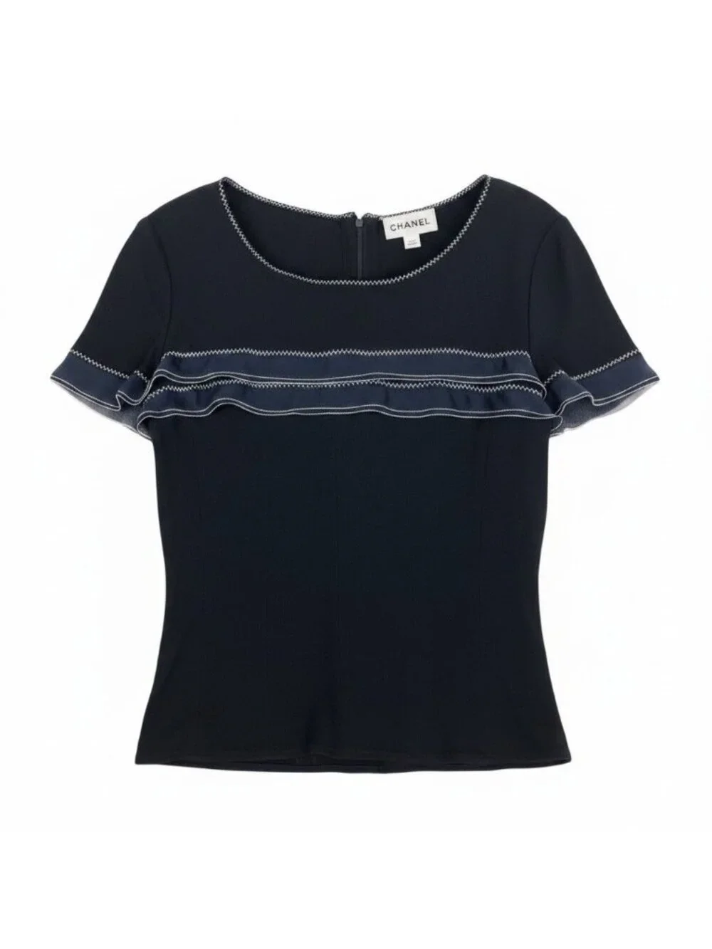 Chanel Short Sleeve Summer Knit Top CC Logo Button Black Rayon Sweater